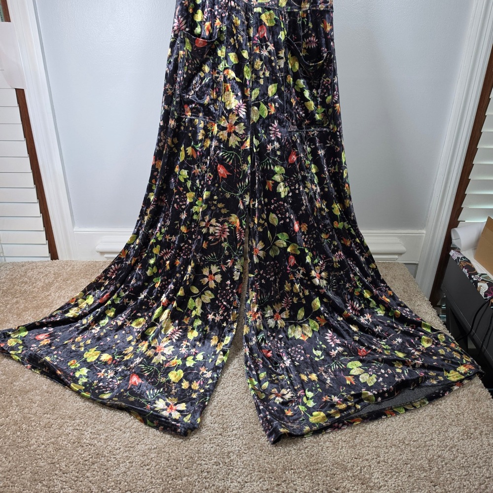 Natural Life Jumpsuit Dark Floral Velvet Wide Leg Boho Medium NWT - Picture 4 of 9